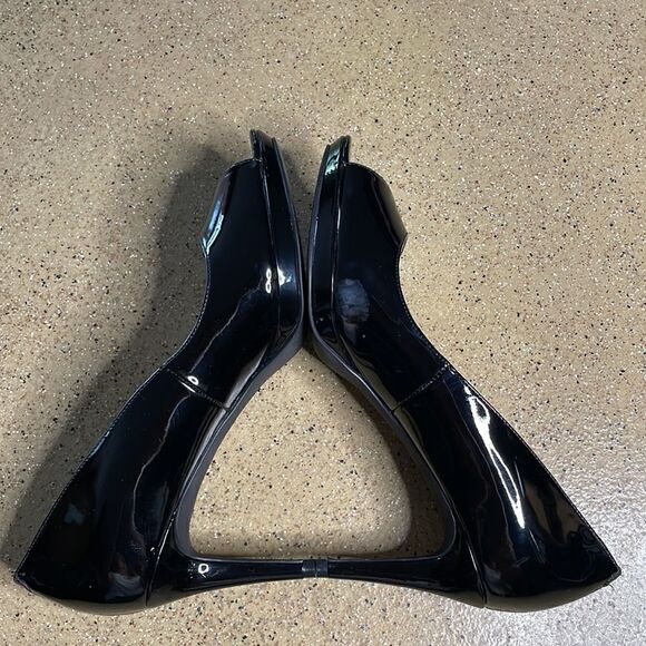 Nine West "Gilded" Black Patent Faux Leather Open Toe Platform Heels sz 8 - Picture 3 of 16